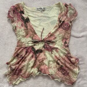 Madden Girl Pink and Cream Floral Blouse